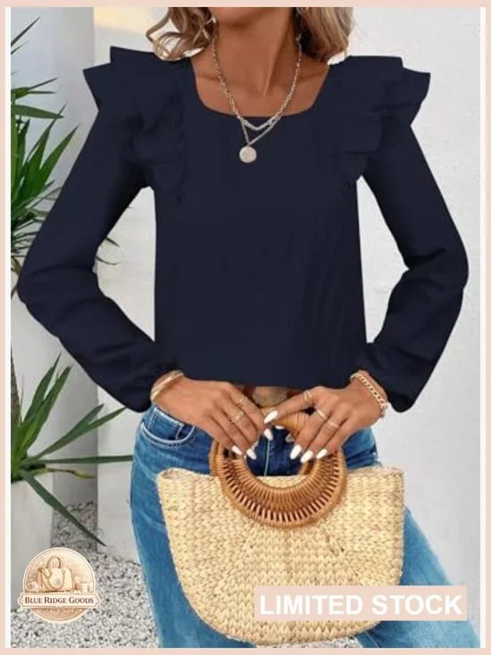 Ruffle Sleeve Tunic Blouse Bow Tie Back Babydoll Style Chiffon Texture - Picture 4 of 7